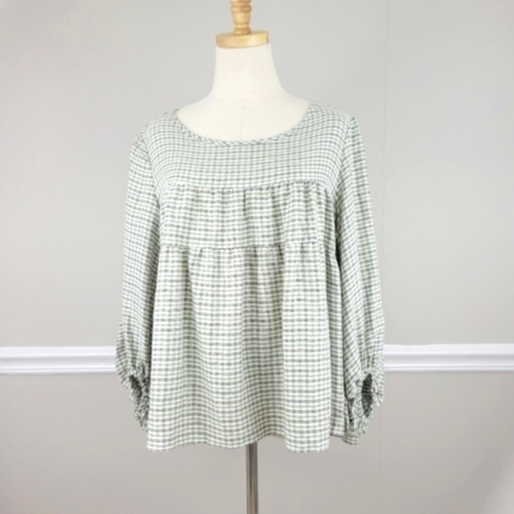 Max Studio Green Plaid loose Top Size M